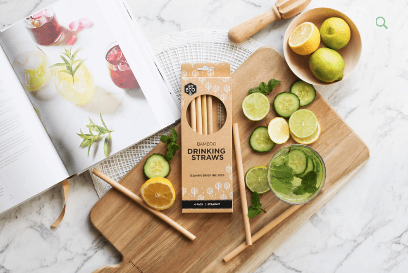 Ever Eco Stainless Steel Bamboo Straws - 4pk straight with cleaner image 1