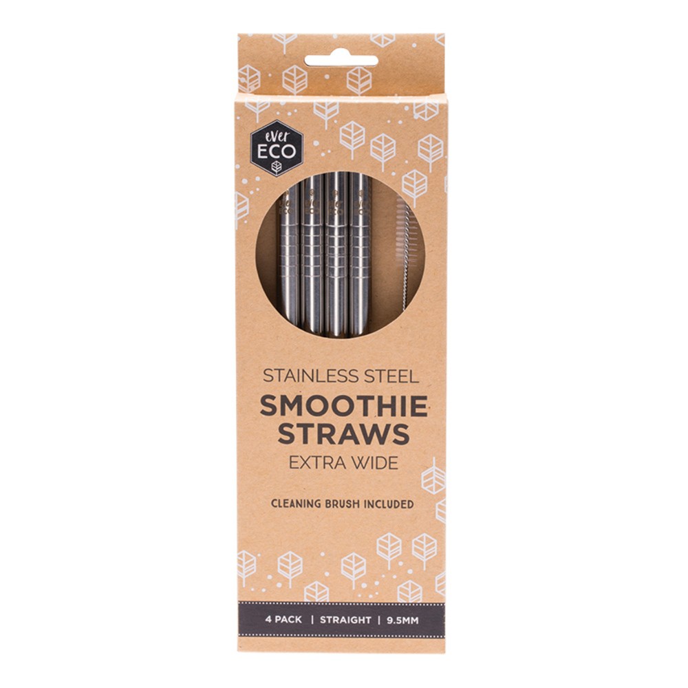 Ever Eco Stainless Steel Smoothie Straws - 4pk straight with cleaner image 0