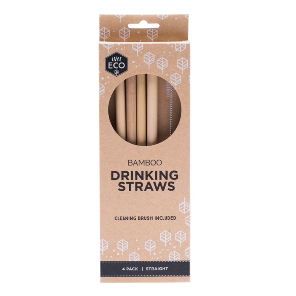 Ever Eco Stainless Steel Bamboo Straws - 4pk straight with cleaner image 0