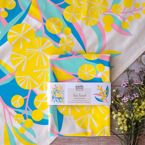 Certified Organic Cotton Tea Towel - Wattle Walk image 0