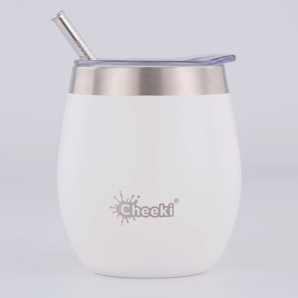 Cheeki Stainless Steel Insulated Wine Tumbler - White 220ml with Straw image 0