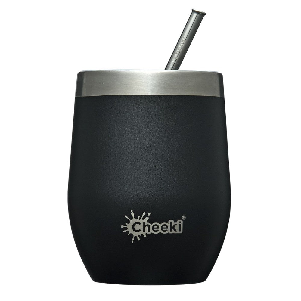 Cheeki Stainless Steel Insulated Wine Tumbler - Rich Black 320ml with Straw image 0